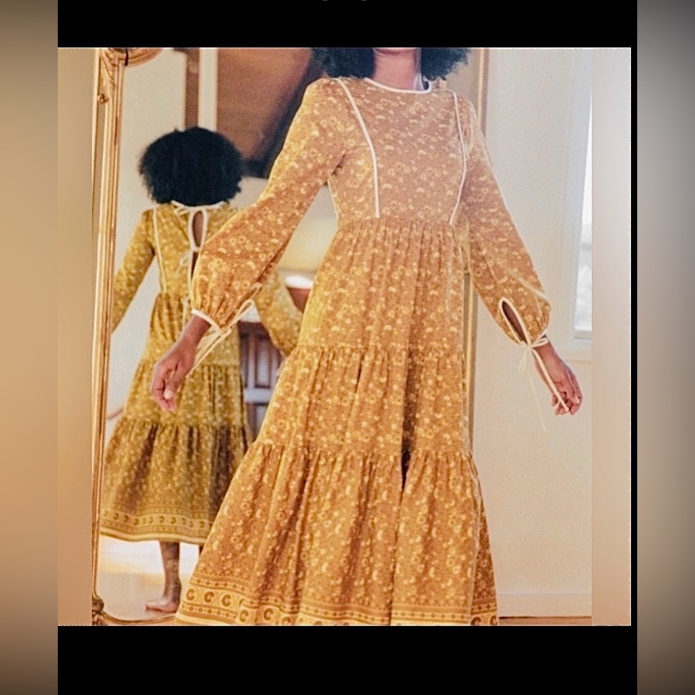 Christy Dawn The Tallulah Midi Dress Organic Cotton Burnt Yellow Floral Size S
